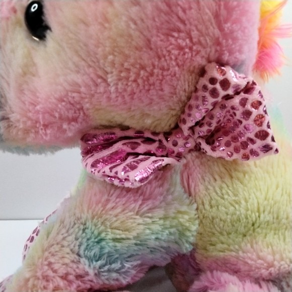 KELLYTOY FANTASY PETS TIE DYE RAINBOW PASTEL GLITTER 16” UNICORN PLUSH TOY - Picture 6 of 15